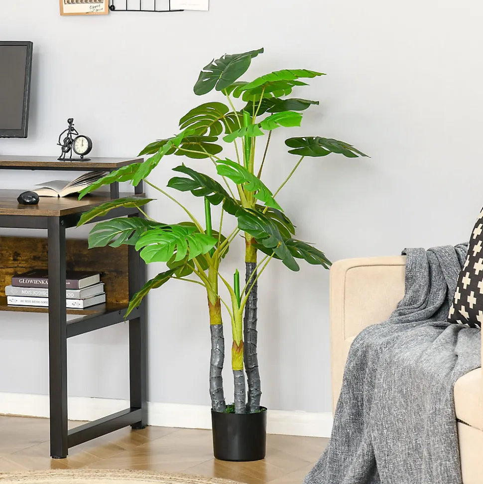 HOMCOM Arbre artificiel plante artificielle monstera H.1,2 m tronc branches lichen feuilles de tortue grand réalisme pot inclus
