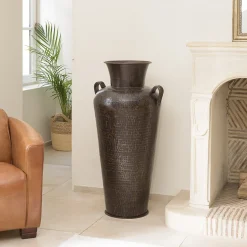 HONORE - Vase alu avec anses L45cm H1m couleur cuivre noir antique