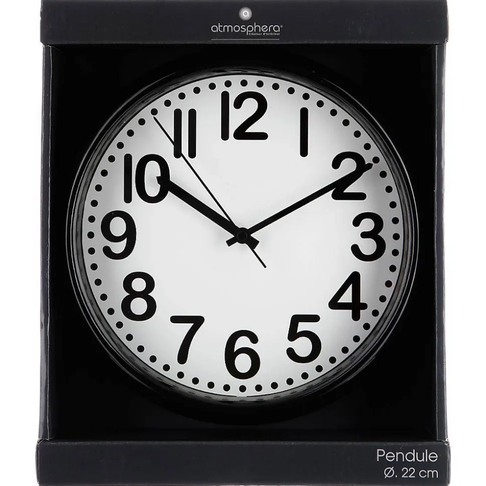 Horloge bord arrondi - D22 cm - Noir- Atmosphera