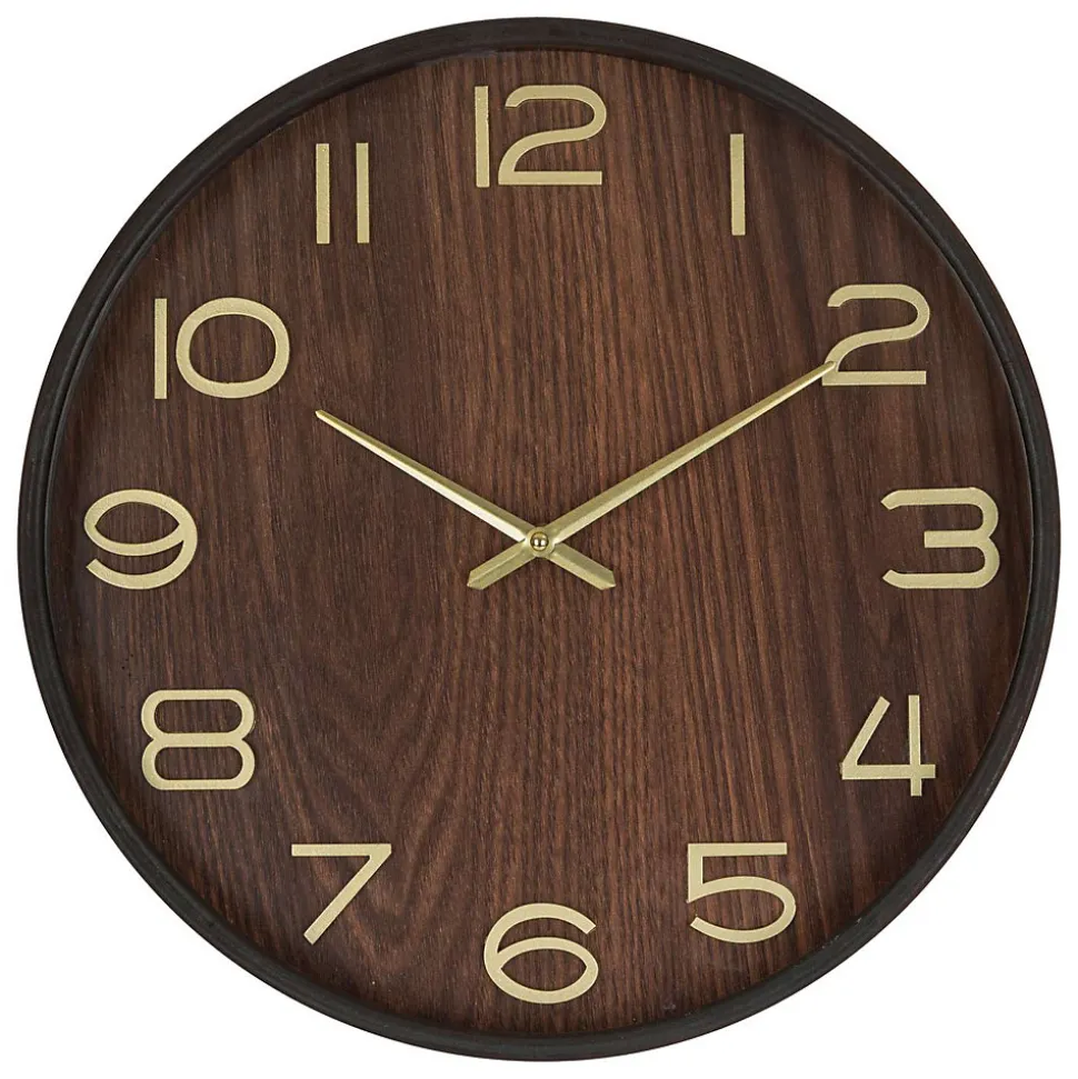 Horloge en bois avec aiguilles et chiffres dorés
