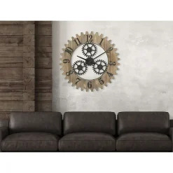 Horloge en bois et métal Ingranaggio 60x4 cm