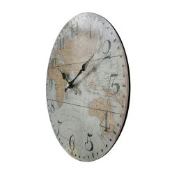 Horloge Murale avev Carte Du Monde Mdf Brun Gris Style Rétro pour Cuisine