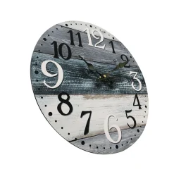 Horloge Murale Blanc Gris Bleu Mdf Shabby Rond 33,8x33,8x4