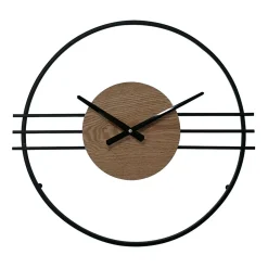 Horloge Murale Design Moderne Mdf Métal Noir Brun 50 cm