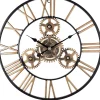 Horloge Murale Géante Métal 60cm, Engrenages Or Industrielle Silencieuse Chiffres Romains pour Salon Bar Restaurant