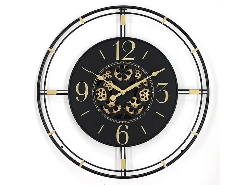 Horloge murale industrielle en métal - D. 70 cm - Noir et doré - SEDONA