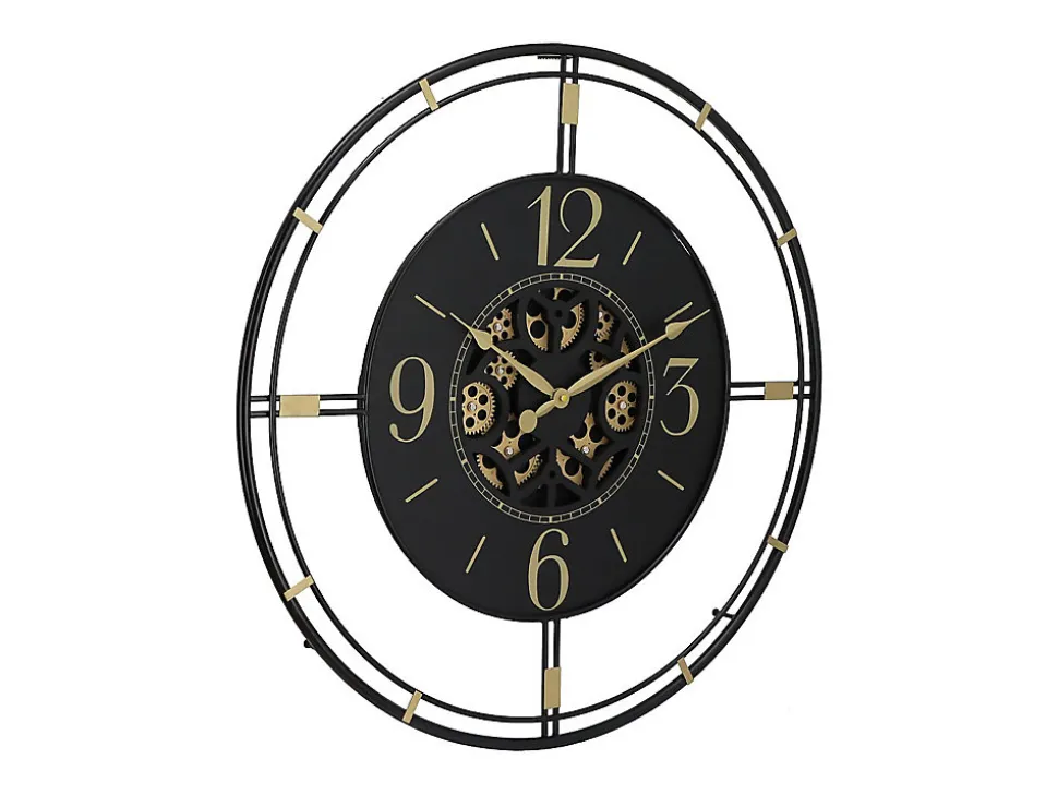 Horloge murale industrielle en métal - D. 70 cm - Noir et doré - SEDONA