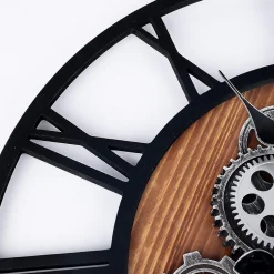 Horloge Murale Industrielle Engrenages Géante Chiffres Romains 57 cm, Noire, pour Salon Bar Bureau