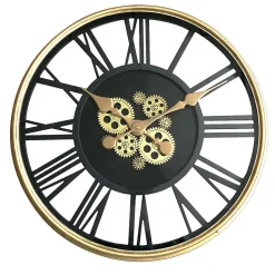 Horloge murale mécanique noir et or ⌀54 cm