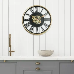 Horloge murale mécanique noir et or ⌀54 cm