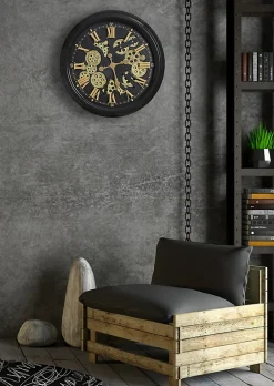 Horloge murale noire et dorée Ø 52 cm