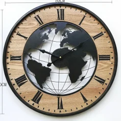 Horloge Murale Ronde Rétro Marron Noir Mdf Analogique 50x50x4,5