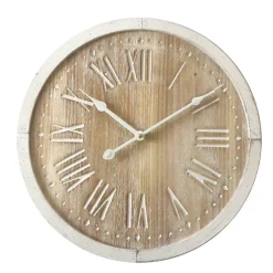 Horloge Murale Ronde Shabby Marron Blanc Mdf 40x40x4,5