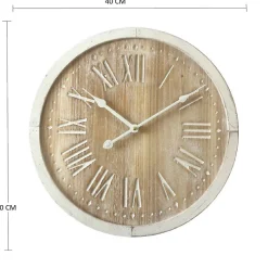Horloge Murale Ronde Shabby Marron Blanc Mdf 40x40x4,5