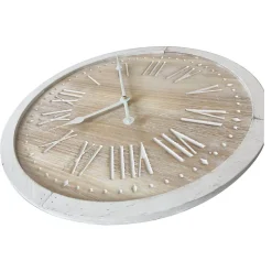 Horloge Murale Ronde Shabby Marron Blanc Mdf 40x40x4,5