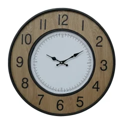 Horloge Murale Vintage Blanc Brun Noir Mdf Métal Analogique
