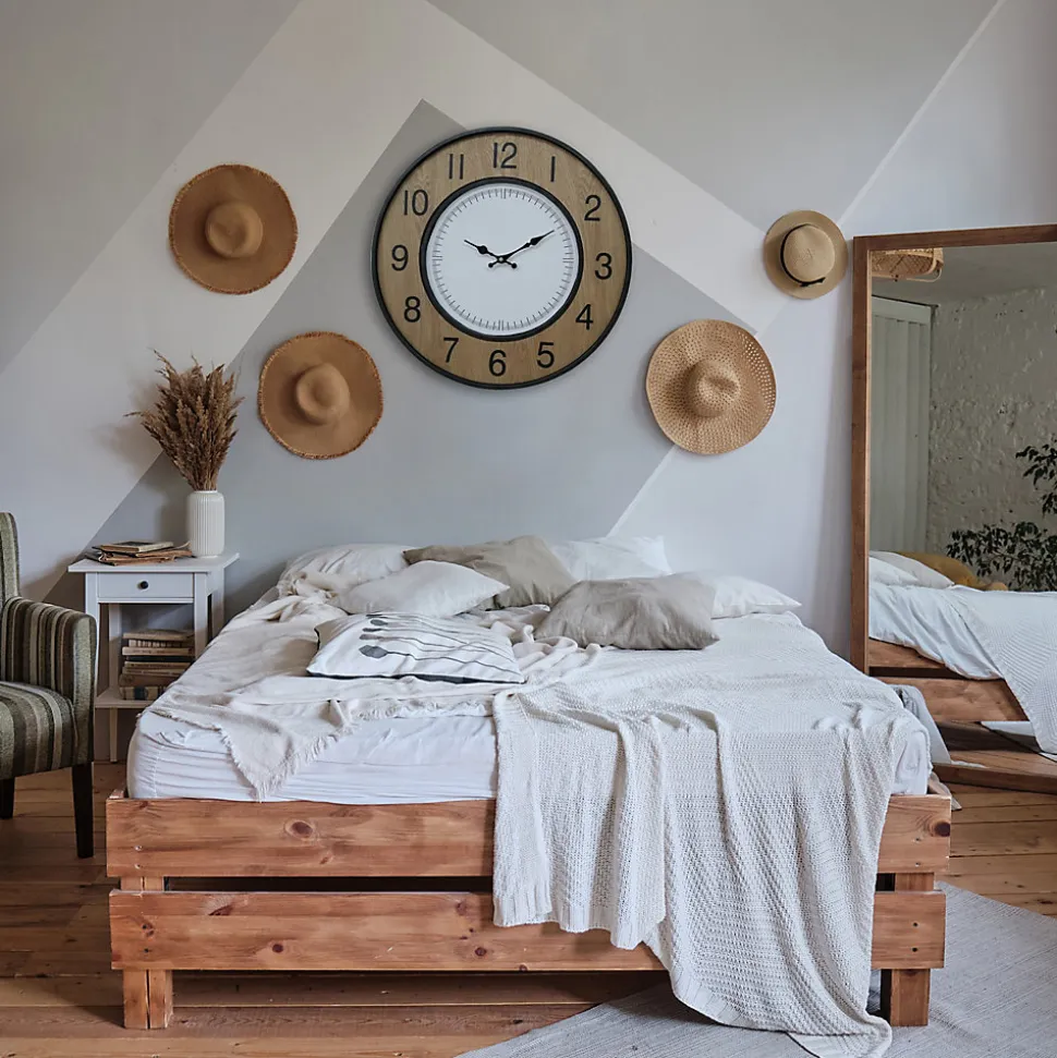 Horloge Murale Vintage Blanc Brun Noir Mdf Métal Analogique