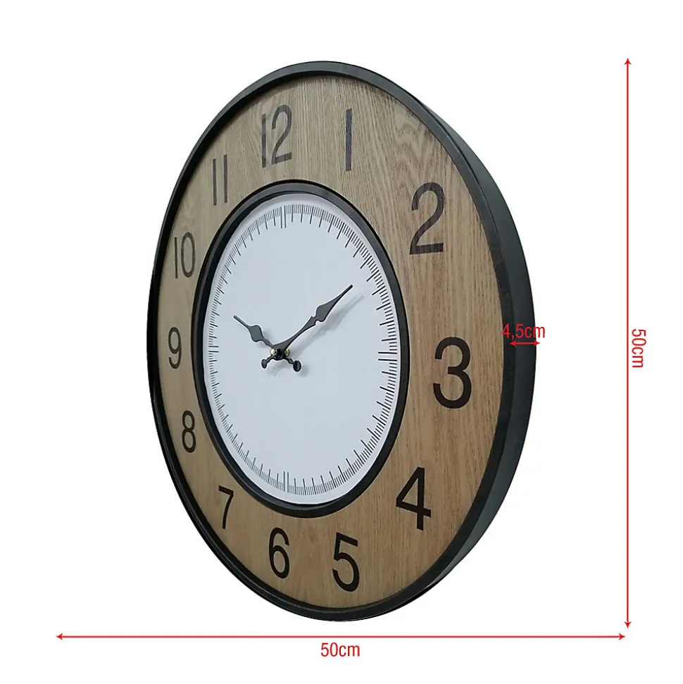 Horloge Murale Vintage Blanc Brun Noir Mdf Métal Analogique