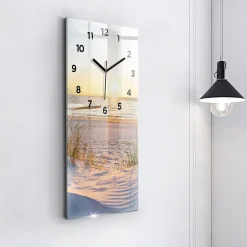 Horloge murale Wallfluent 30x60 cm Avec chiffres Aiguilles noires Coucher de soleil sur la mer 1 pcs