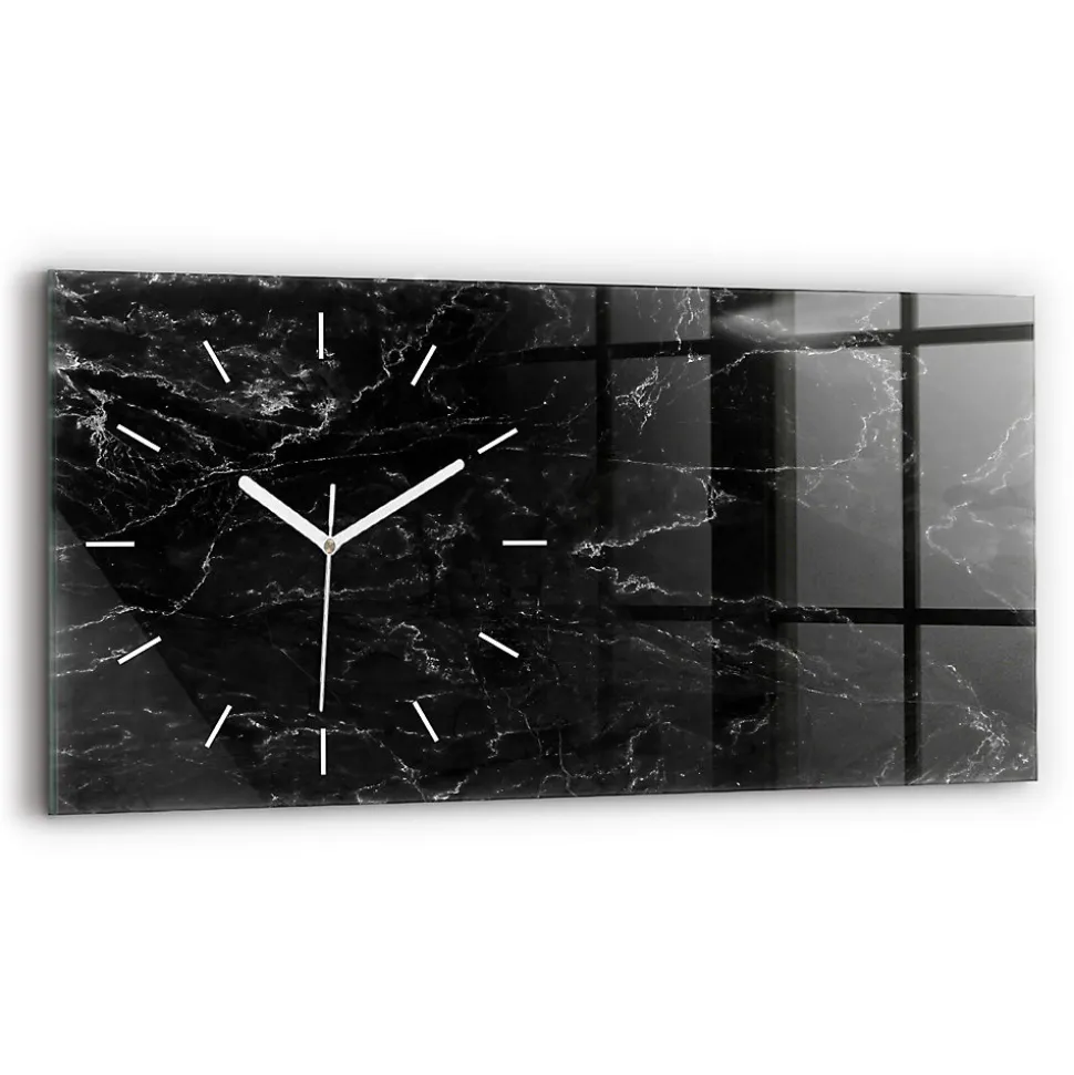 Horloge murale Wallfluent 60x30 cm Aiguilles blanches Marbre noir 1 pcs