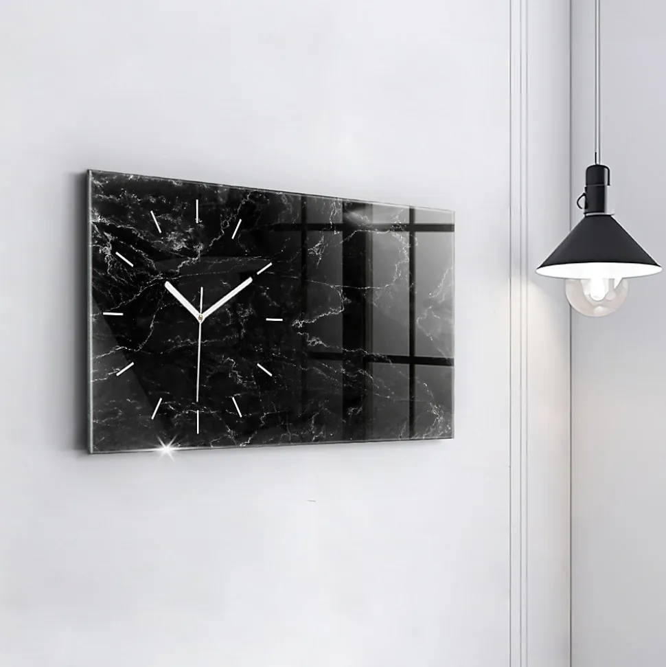 Horloge murale Wallfluent 60x30 cm Aiguilles blanches Marbre noir 1 pcs