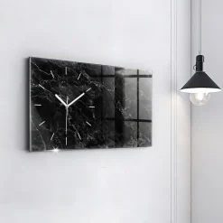 Horloge murale Wallfluent 60x30 cm Aiguilles blanches Marbre foncé 1 pcs