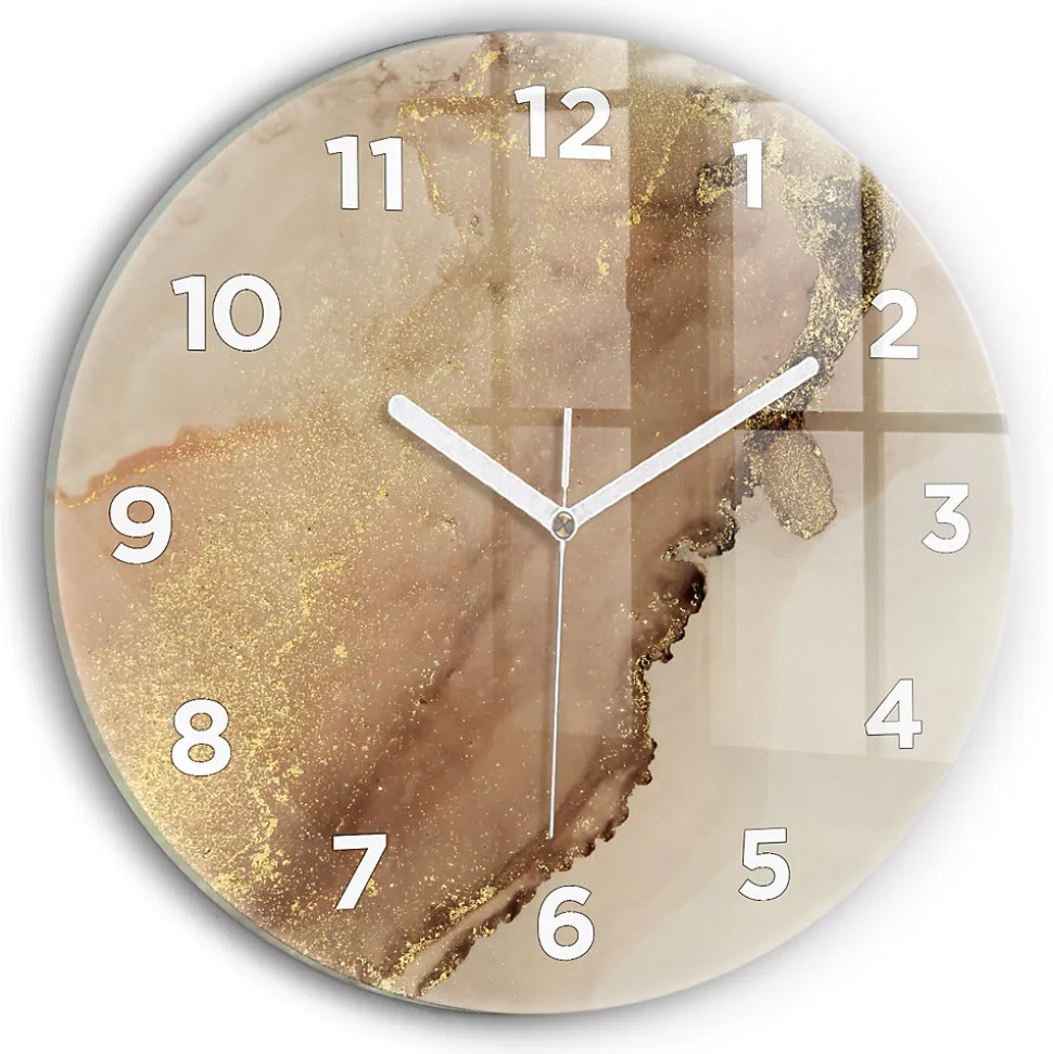 Horloge murale Wallfluent fi30 cm Avec chiffres Aiguilles blanches Art moderne beige 1 pcs