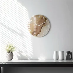 Horloge murale Wallfluent fi30 cm Avec chiffres Aiguilles blanches Art moderne beige 1 pcs