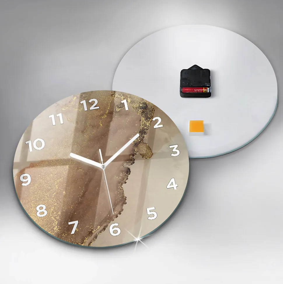 Horloge murale Wallfluent fi30 cm Avec chiffres Aiguilles blanches Art moderne beige 1 pcs