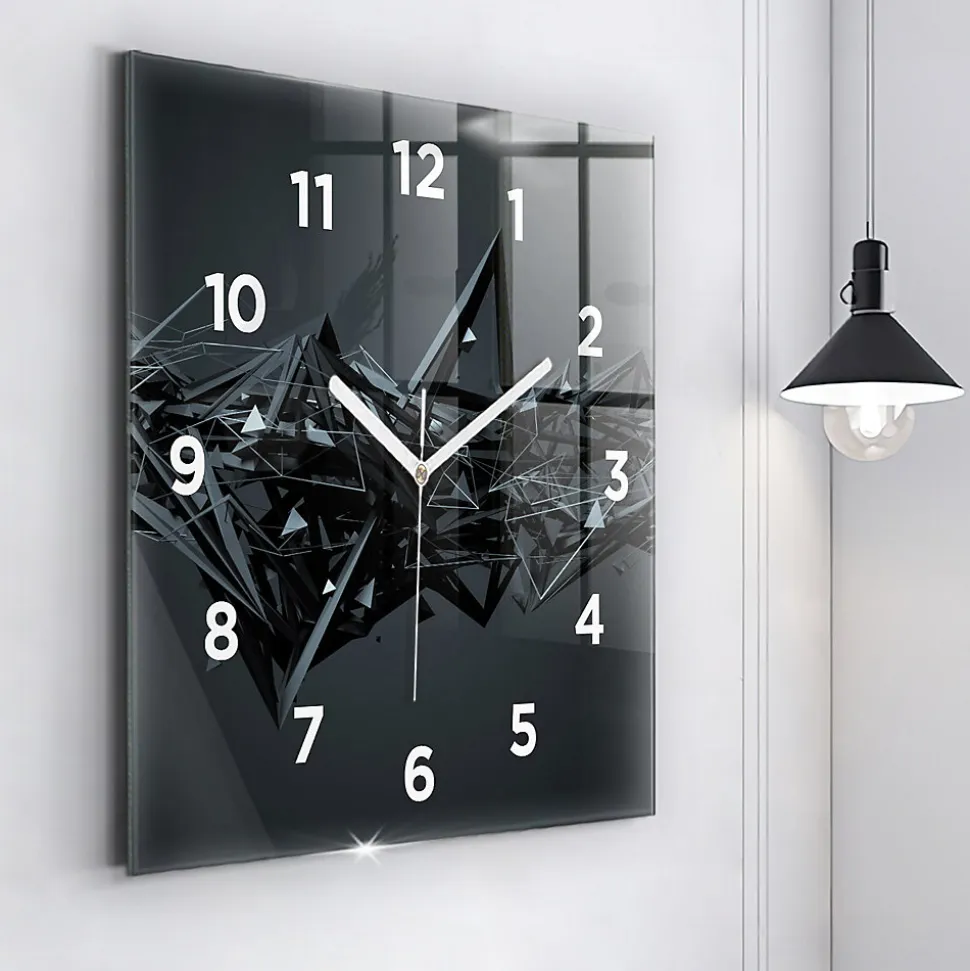 Horloge murale Wallfluent 60x60 cm Avec chiffres Aiguilles blanches Abstraction noire 1 pcs