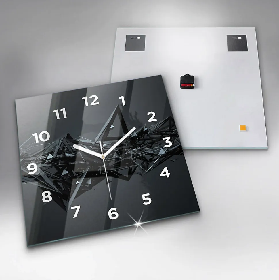 Horloge murale Wallfluent 60x60 cm Avec chiffres Aiguilles blanches Abstraction noire 1 pcs