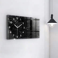 Horloge murale Wallfluent 60x30 cm Avec chiffres Aiguilles blanches Marbre noir 1 pcs