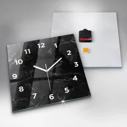 Horloge murale Wallfluent 30x30 cm Avec chiffres Aiguilles blanches Marbre noir 1 pcs