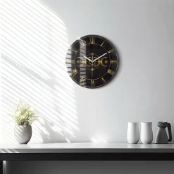 Horloge murale Wallfluent fi30 cm Aiguilles blanches Chiffres romains dorés 1 pcs