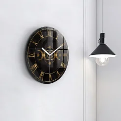 Horloge murale Wallfluent fi30 cm Aiguilles blanches Chiffres romains dorés 1 pcs