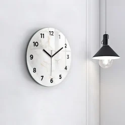 Horloge murale Wallfluent fi30 cm Avec chiffres Aiguilles noires Marbre élégant 1 pcs