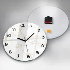 Horloge murale Wallfluent fi30 cm Avec chiffres Aiguilles noires Marbre élégant 1 pcs