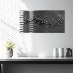 Horloge murale Wallfluent 60x30 cm Avec chiffres Aiguilles noires Abstraction noire 1 pcs