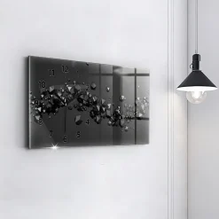 Horloge murale Wallfluent 60x30 cm Avec chiffres Aiguilles noires Abstraction noire 1 pcs