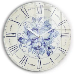 Horloge murale Wallfluent fi30 cm Aiguilles blanches Fleurs bleues 1 pcs