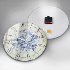 Horloge murale Wallfluent fi30 cm Aiguilles blanches Fleurs bleues 1 pcs