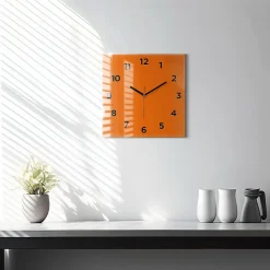 Horloge murale Wallfluent 30x30 cm Avec chiffres Aiguilles noires Orange 1 pcs