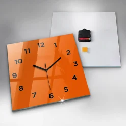 Horloge murale Wallfluent 30x30 cm Avec chiffres Aiguilles noires Orange 1 pcs