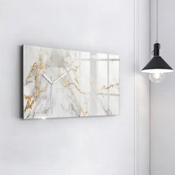 Horloge murale Wallfluent 60x30 cm Aiguilles blanches Marbre ornemental 1 pcs