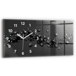 Horloge murale Wallfluent 60x30 cm Avec chiffres Aiguilles blanches Abstraction noire 1 pcs