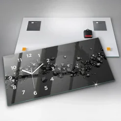 Horloge murale Wallfluent 60x30 cm Avec chiffres Aiguilles blanches Abstraction noire 1 pcs