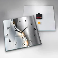 Horloge murale Wallfluent 30x30 cm Avec chiffres Aiguilles noires Abstraction métallique 1 pcs