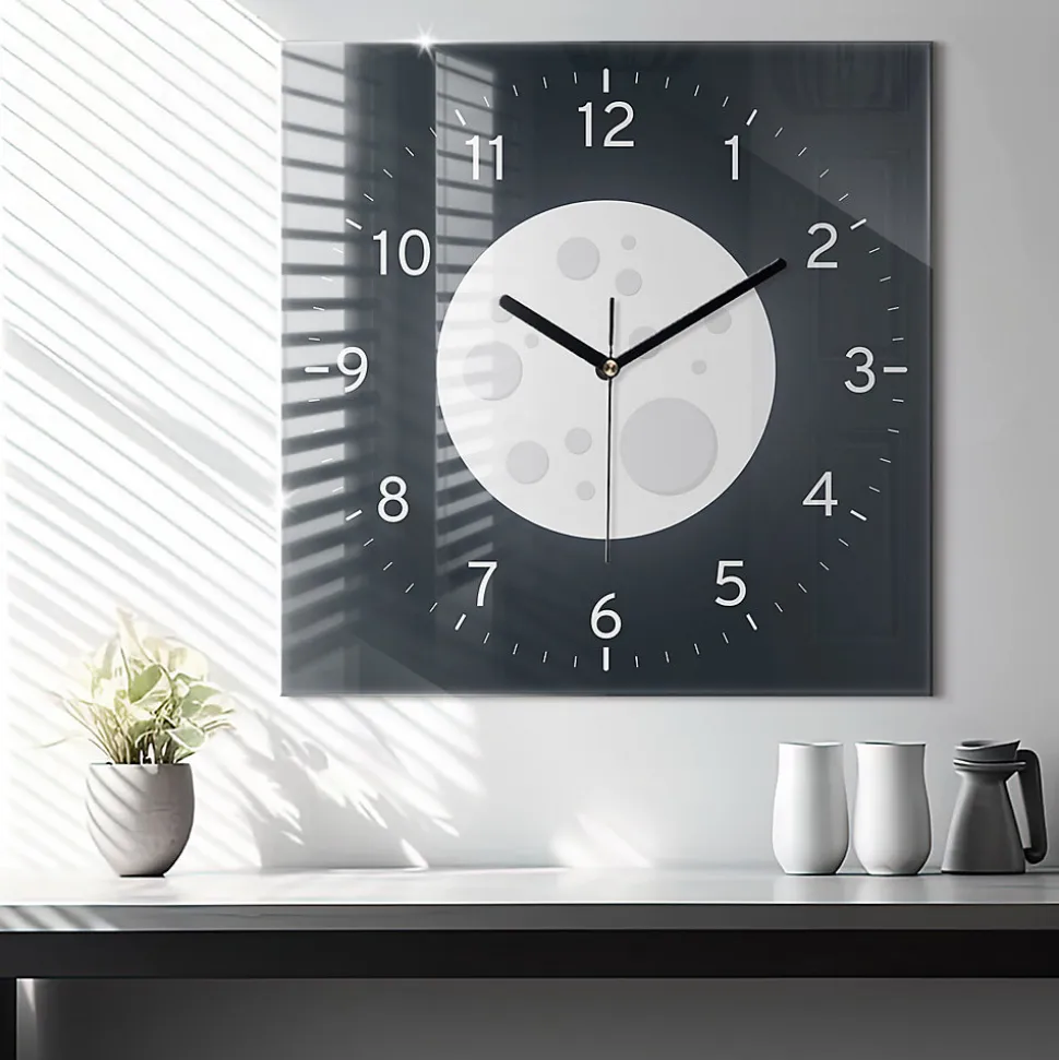 Horloge murale Wallfluent 60x60 cm Aiguilles noires Pleine Lune 1 pcs