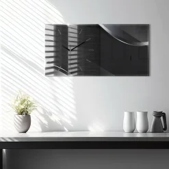 Horloge murale Wallfluent 60x30 cm Aiguilles noires Lignes noir et argent 1 pcs