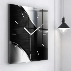 Horloge murale Wallfluent 60x60 cm Aiguilles blanches Lignes noires et argentées 1 pcs